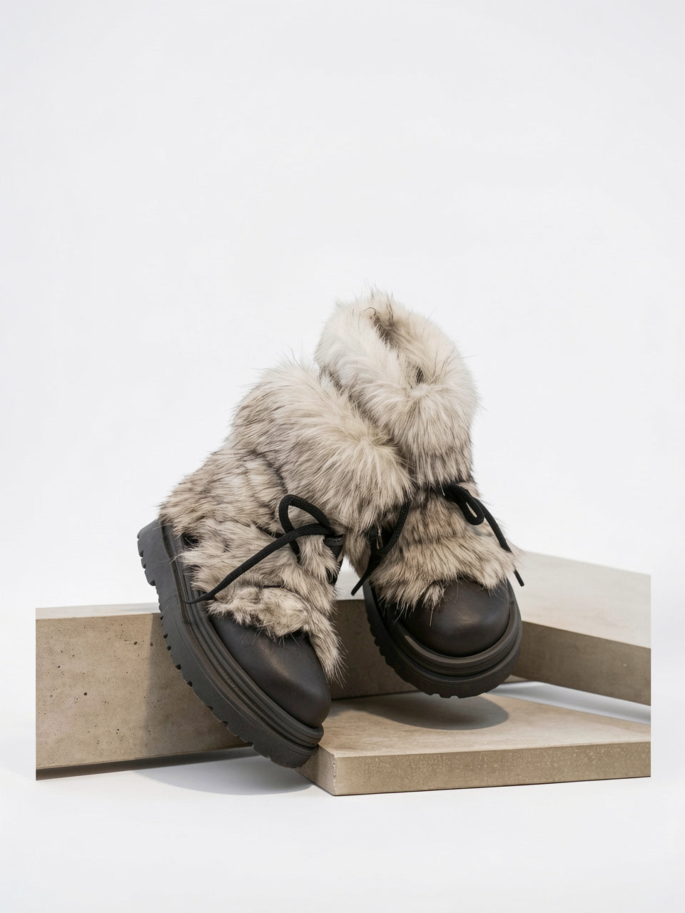 Fourrure Bottes Après-Ski Lacets Plateforme Femme - 14