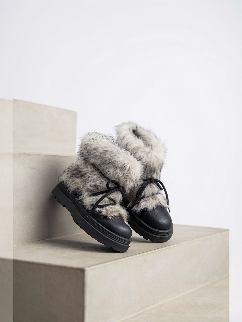 Fourrure Bottes Après-Ski Lacets Plateforme Femme - 15