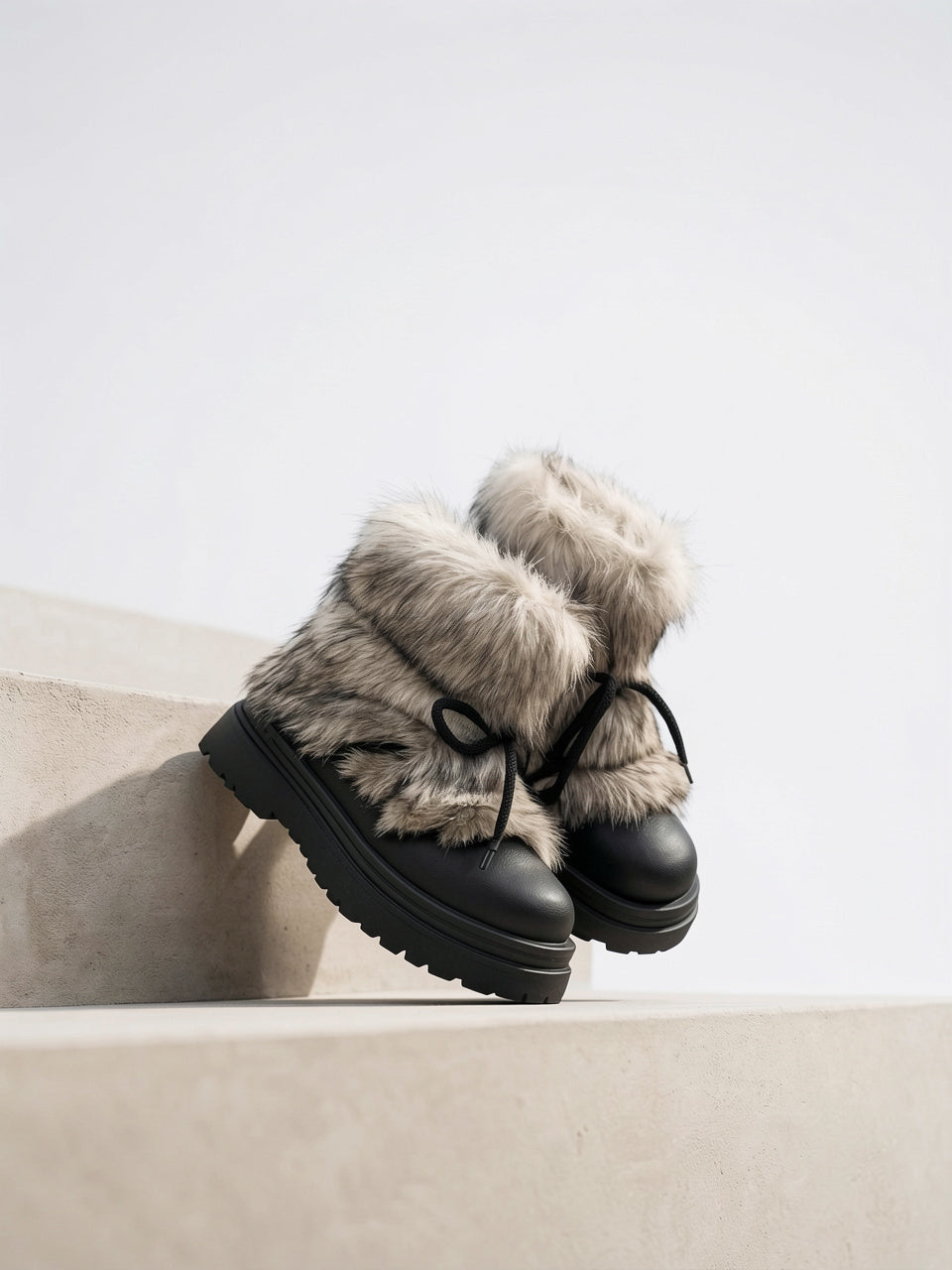 Fourrure Bottes Après-Ski Lacets Plateforme Femme - 21