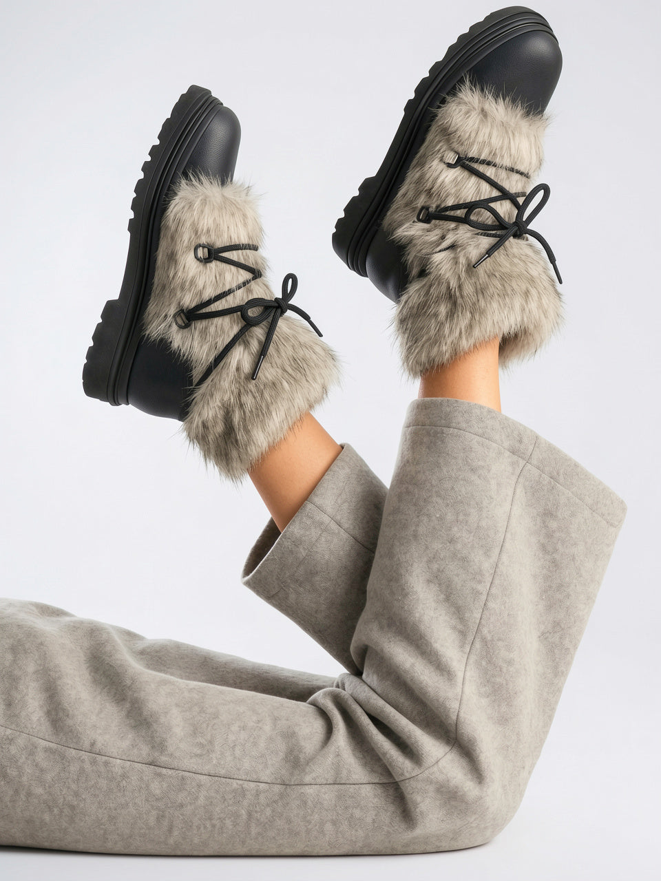 Fourrure Bottes Après-Ski Lacets Plateforme Femme - 23