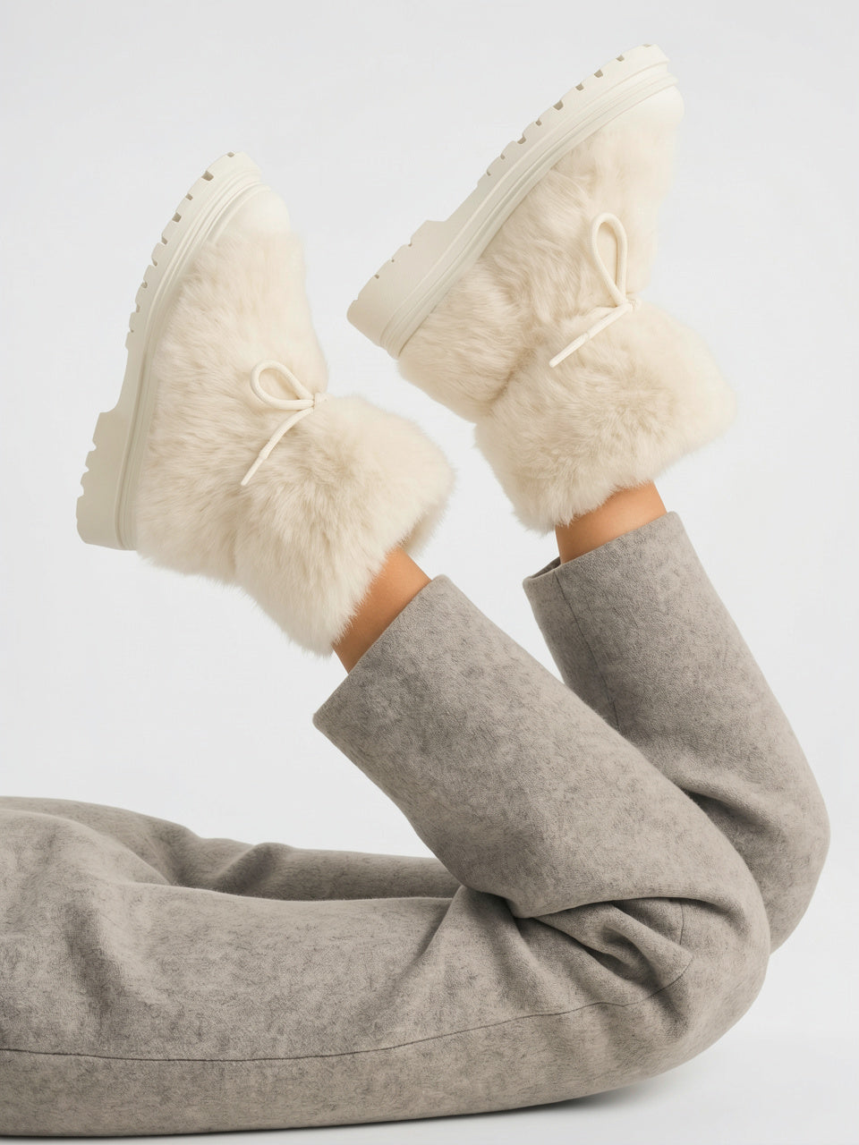 Fourrure Bottes Après-Ski Lacets Plateforme Femme - 24