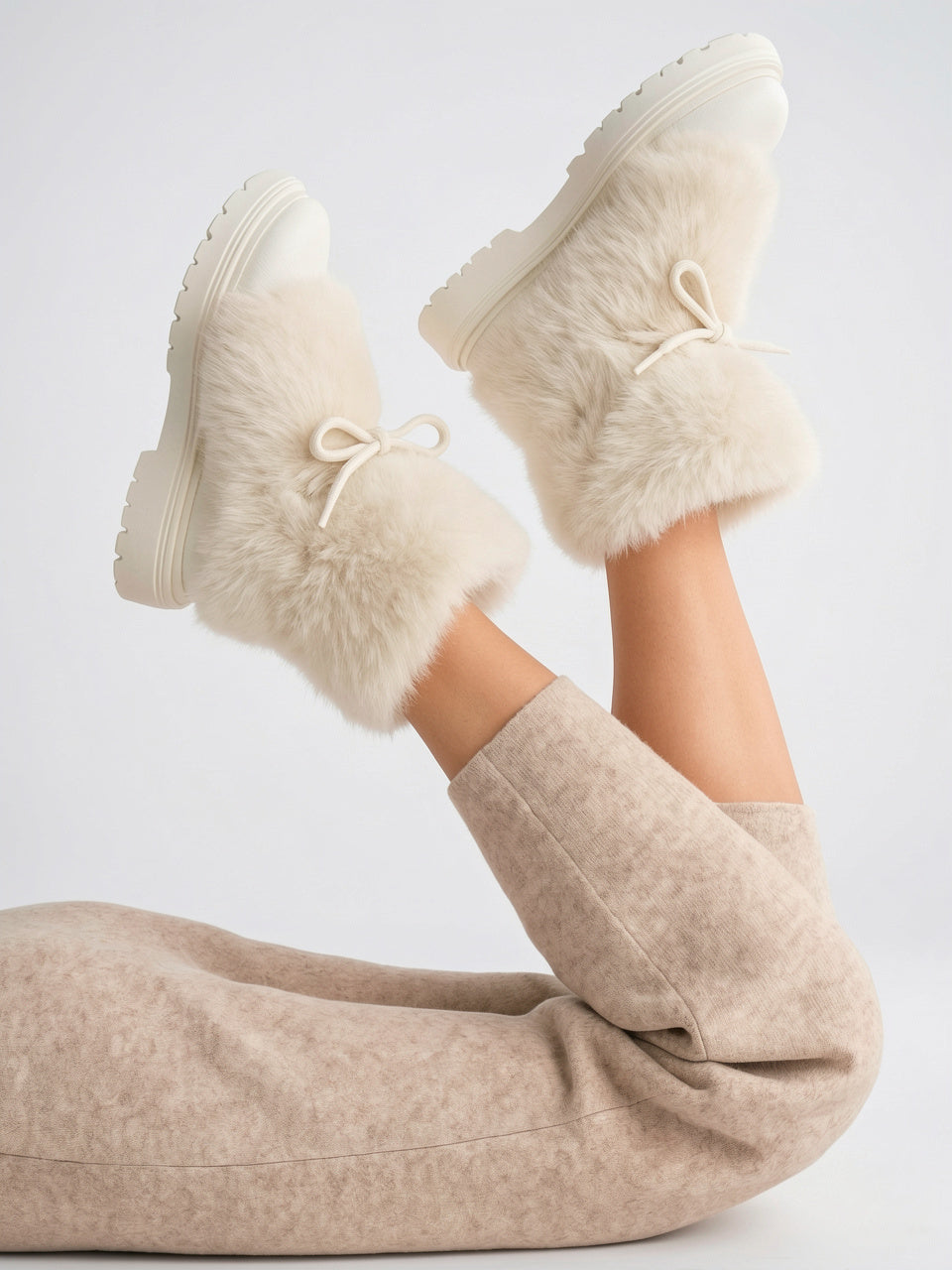 Fourrure Bottes Après-Ski Lacets Plateforme Femme - 25