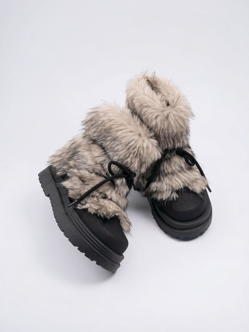 Fourrure Bottes Après-Ski Lacets Plateforme Femme - 8