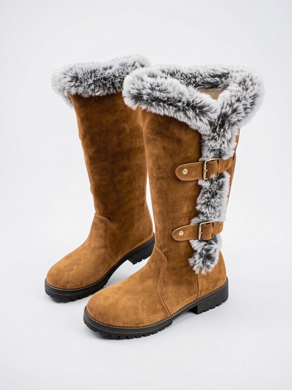 Fourrure Genou Hiver Neige Daim Femme Bottes Combat - 7