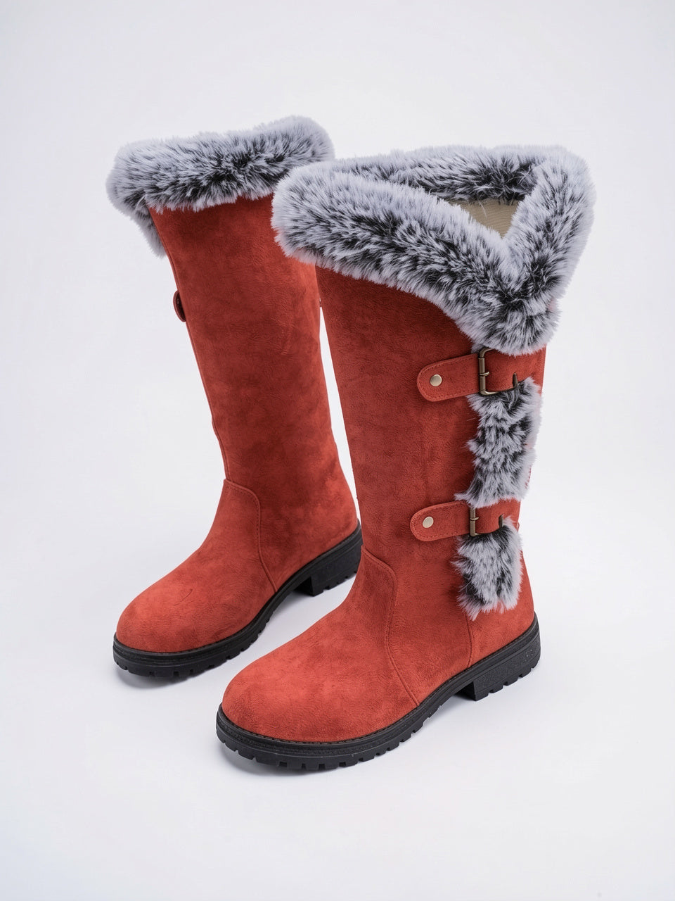 Fourrure Genou Hiver Neige Daim Femme Bottes Combat - 9