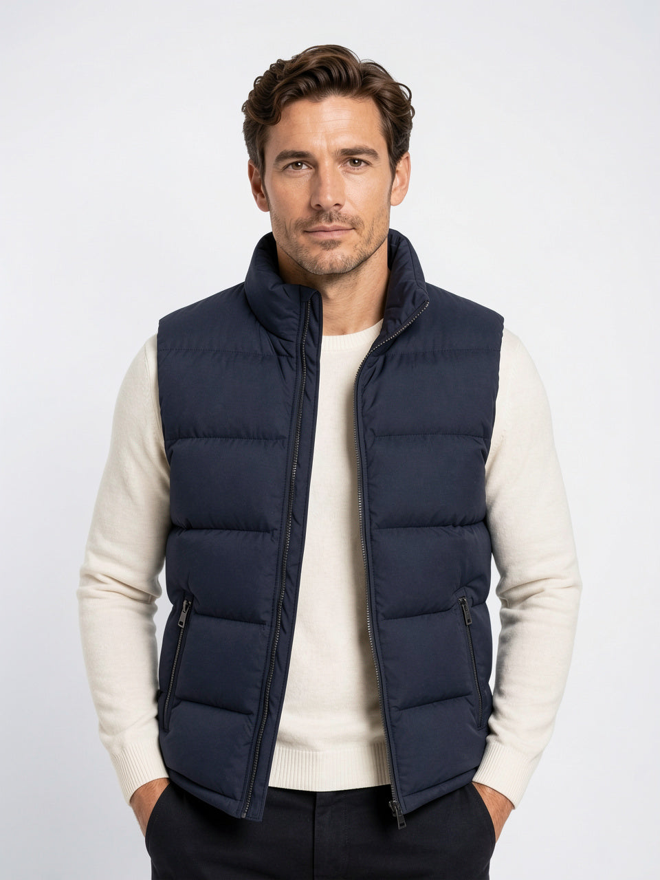 Gilet Doudoune Matelassé Léger Zippé Col Montant Homme - 1