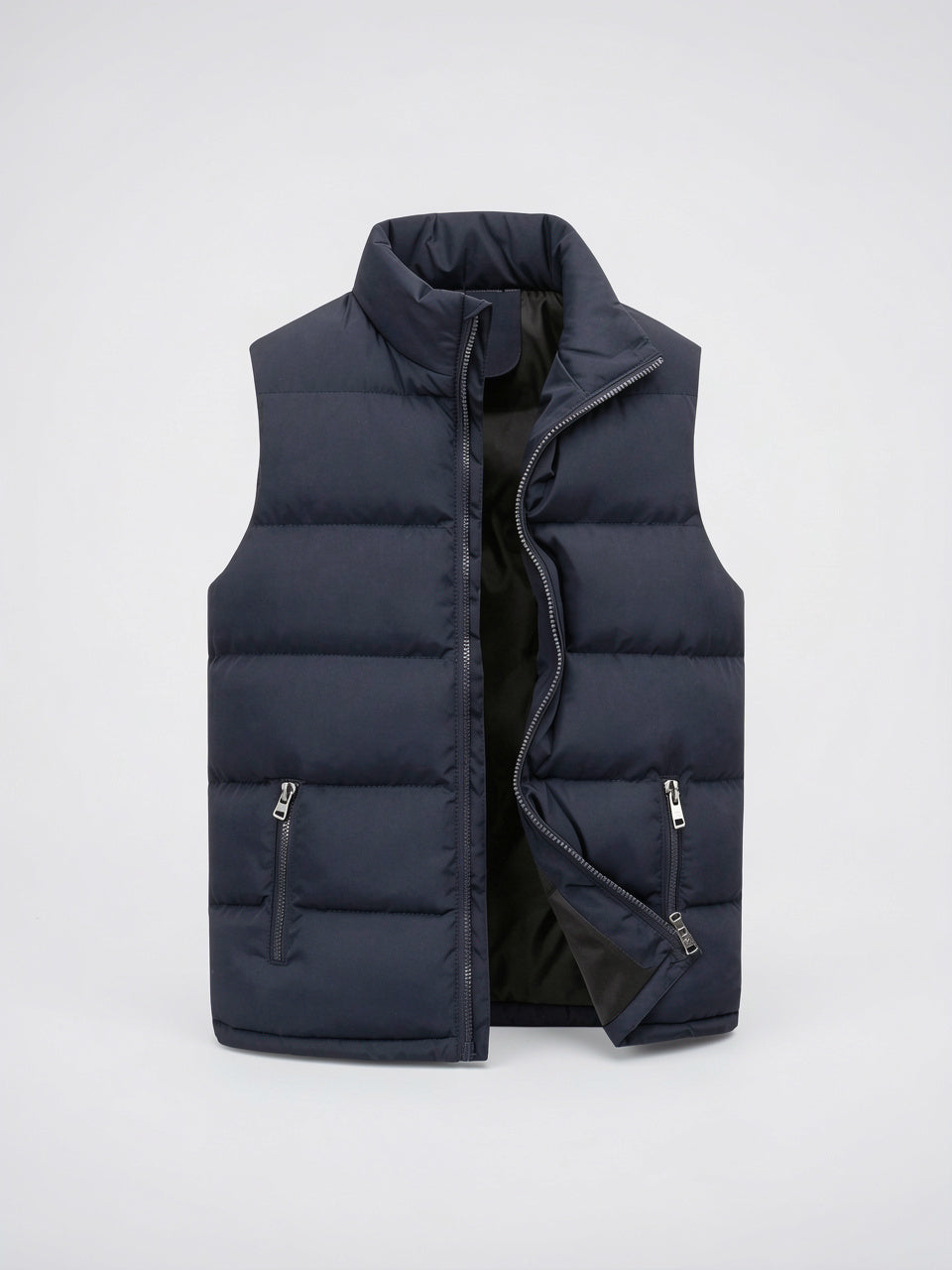 Gilet Doudoune Matelassé Léger Zippé Col Montant Homme - Bleu Marine S