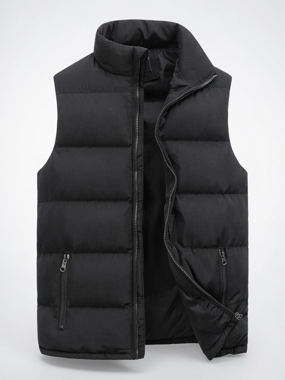 Gilet Doudoune Matelassé Léger Zippé Col Montant Homme - Noir S