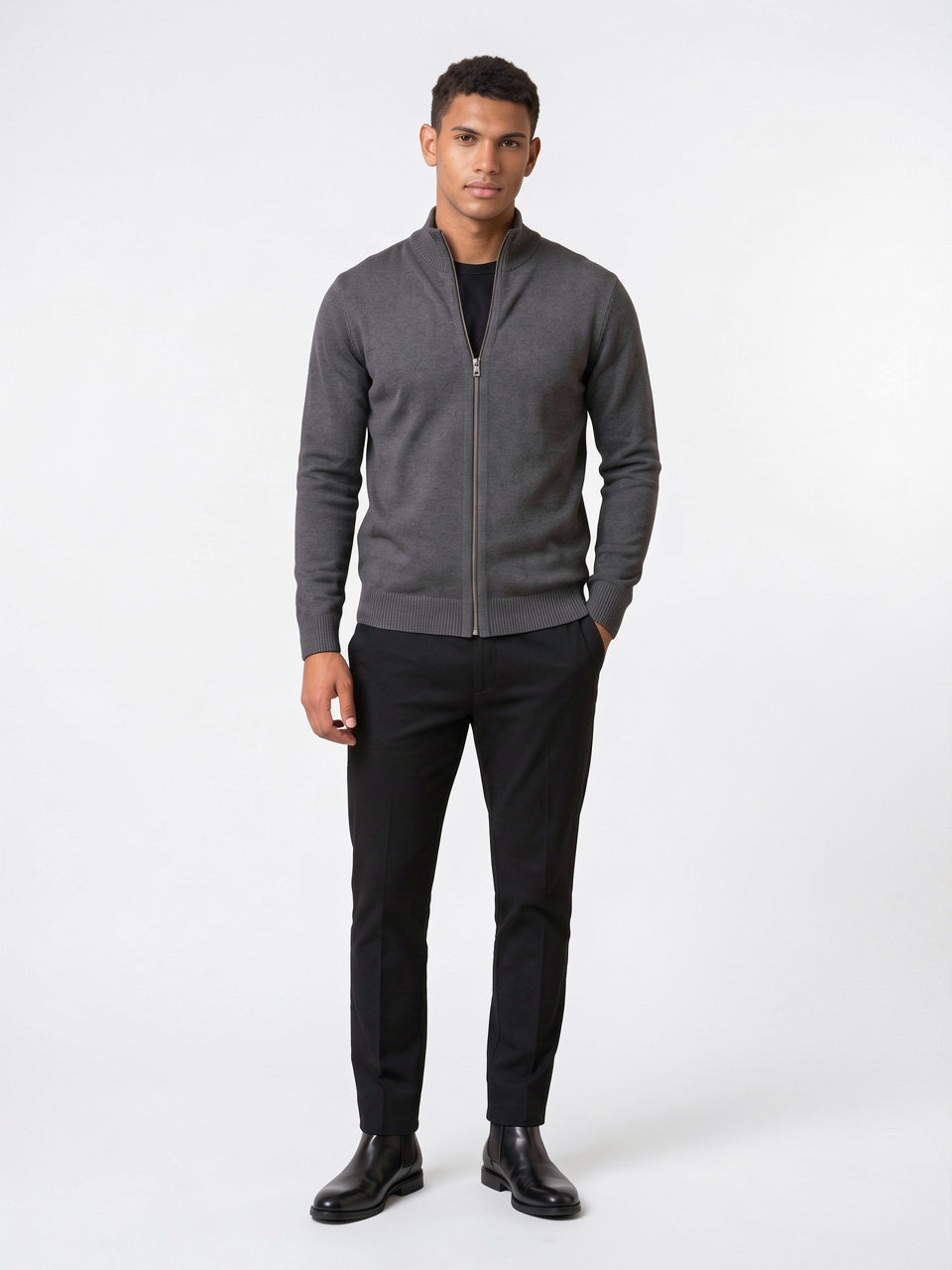 Gilet En Maille Zippé Homme Tricot Léger - 4