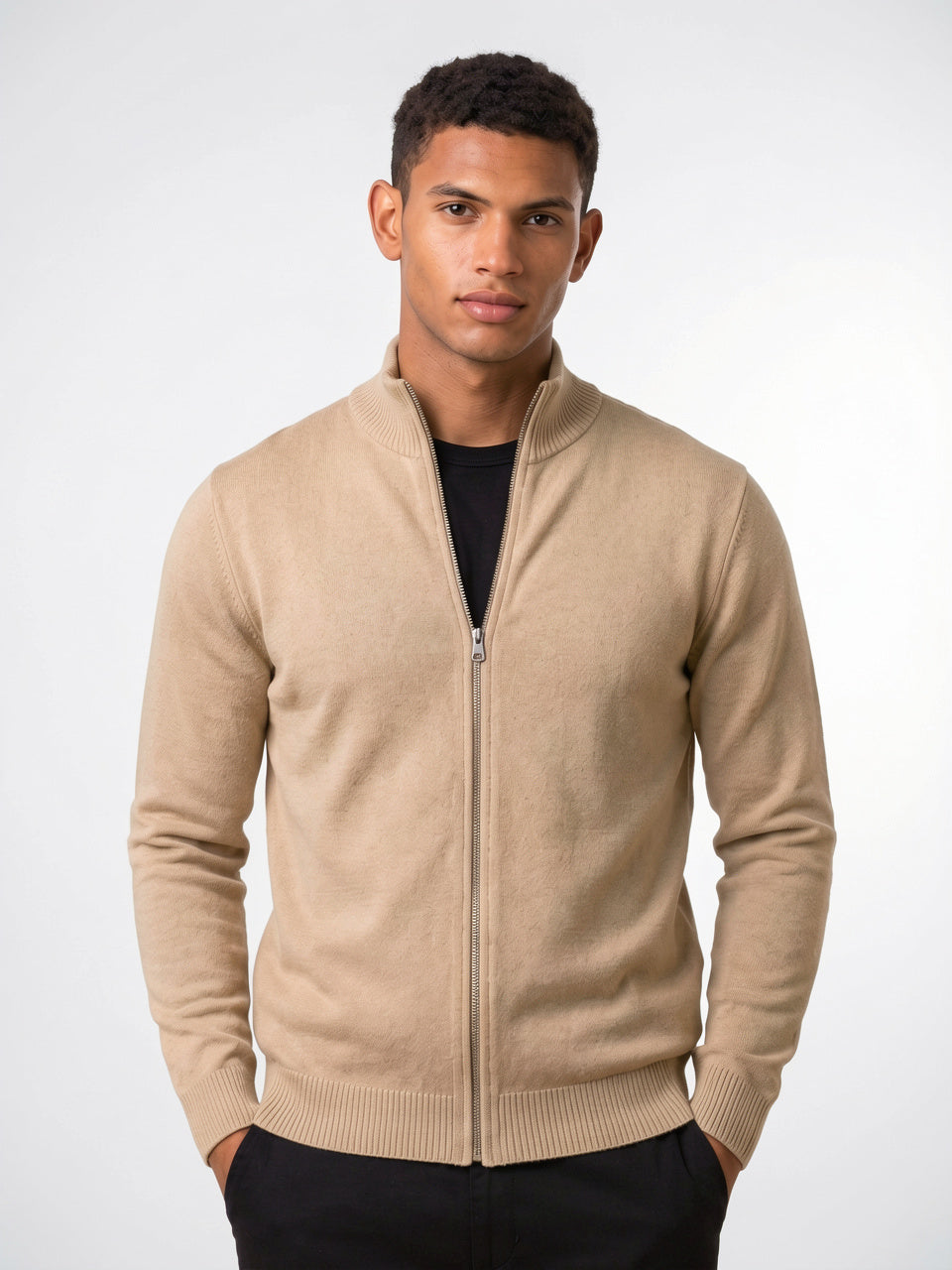 Gilet En Maille Zippé Homme Tricot Léger - Beige M