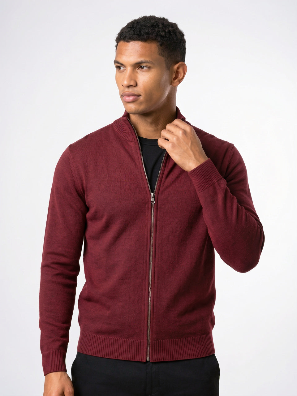 Gilet En Maille Zippé Homme Tricot Léger - Bordeaux M