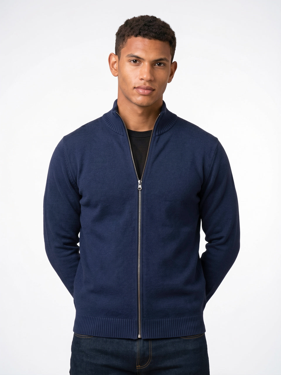 Gilet En Maille Zippé Homme Tricot Léger - Marine M