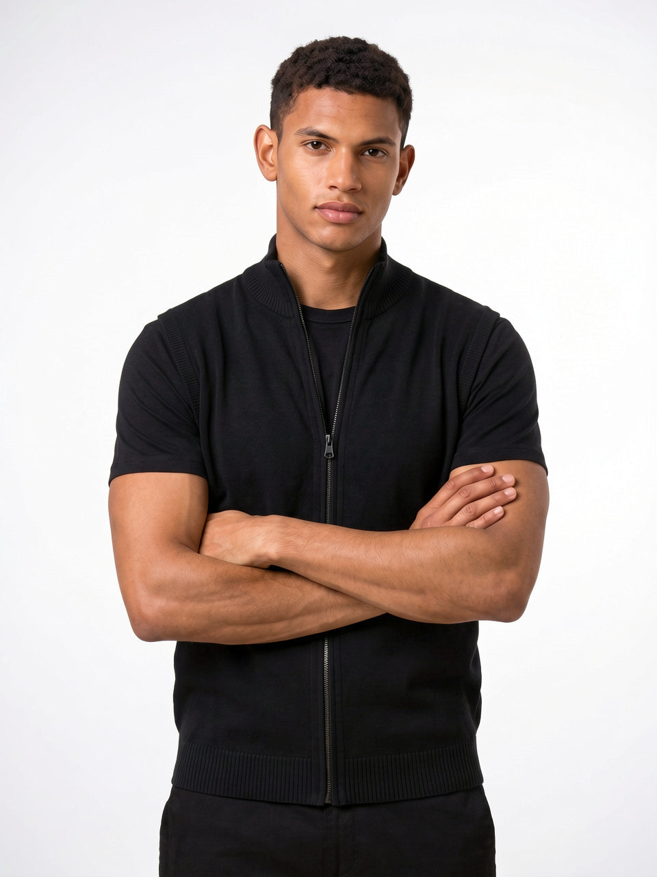 Gilet En Maille Zippé Homme Tricot Léger - Noir M