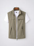 Homme Léger Utilitaire Veste Gilet Zippée Poches - Beige S