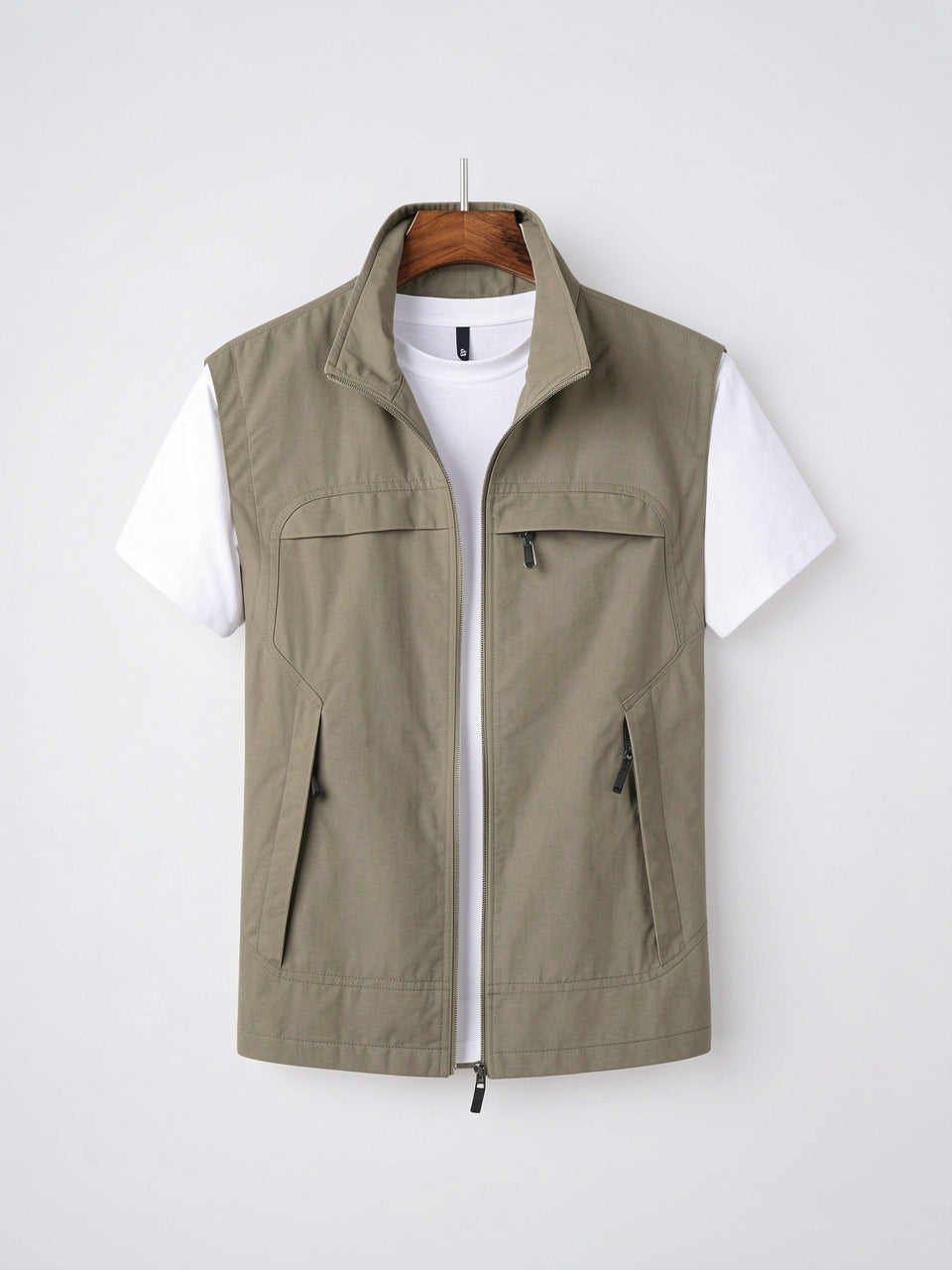 Homme Léger Utilitaire Veste Gilet Zippée Poches - Beige S