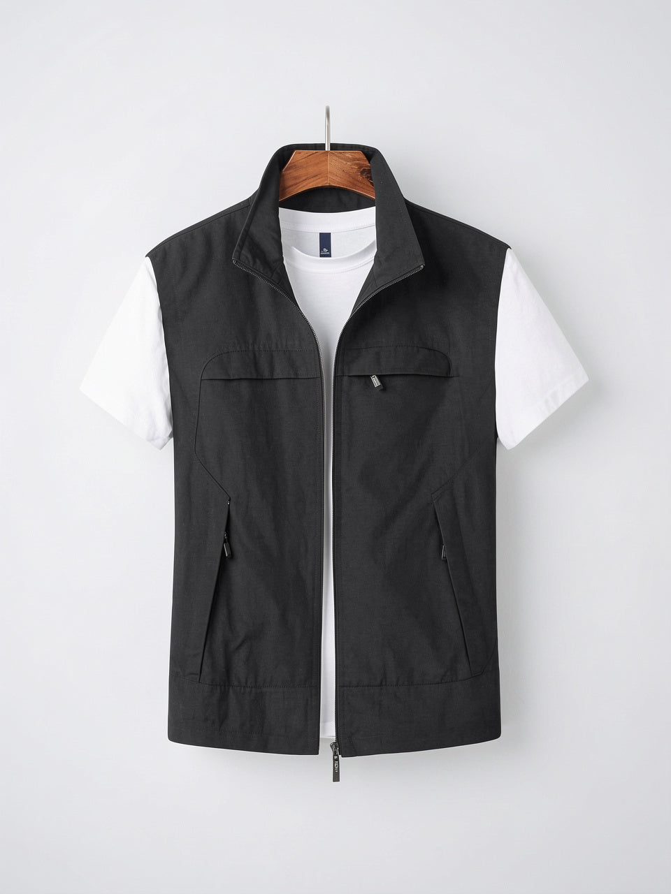 Homme Léger Utilitaire Veste Gilet Zippée Poches - Noir S