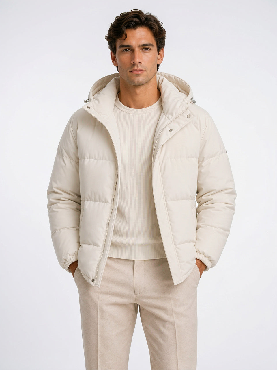 Homme Veste Doudoune Matelassée Capuche Chaude Manteau Hiver - Blanc S