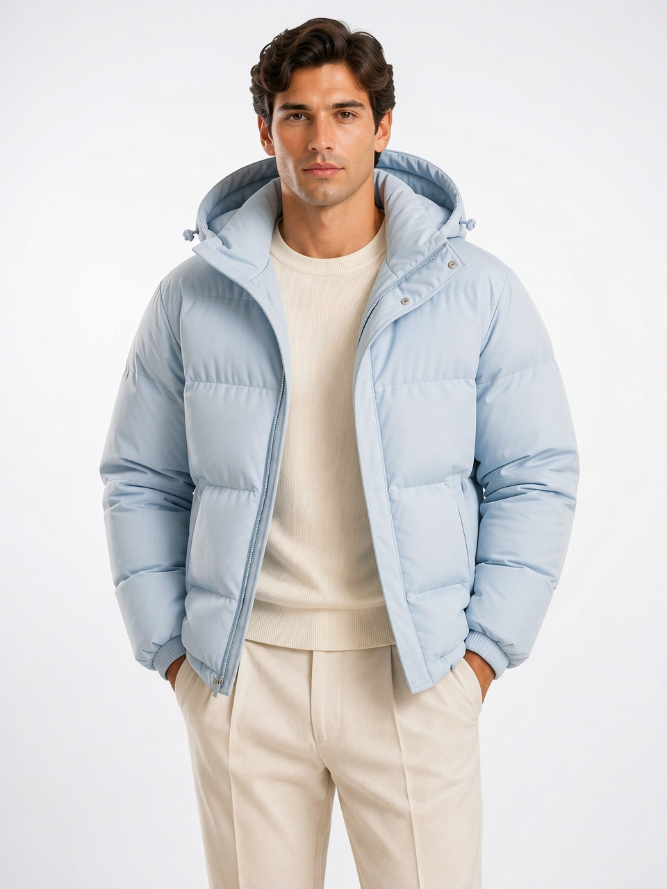 Homme Veste Doudoune Matelassée Capuche Chaude Manteau Hiver - Bleu S