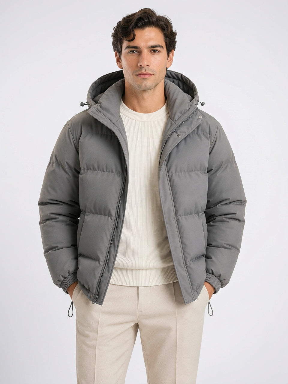Homme Veste Doudoune Matelassée Capuche Chaude Manteau Hiver - Gris Foncé S
