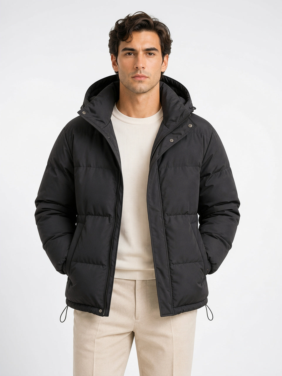 Homme Veste Doudoune Matelassée Capuche Chaude Manteau Hiver - Noir S