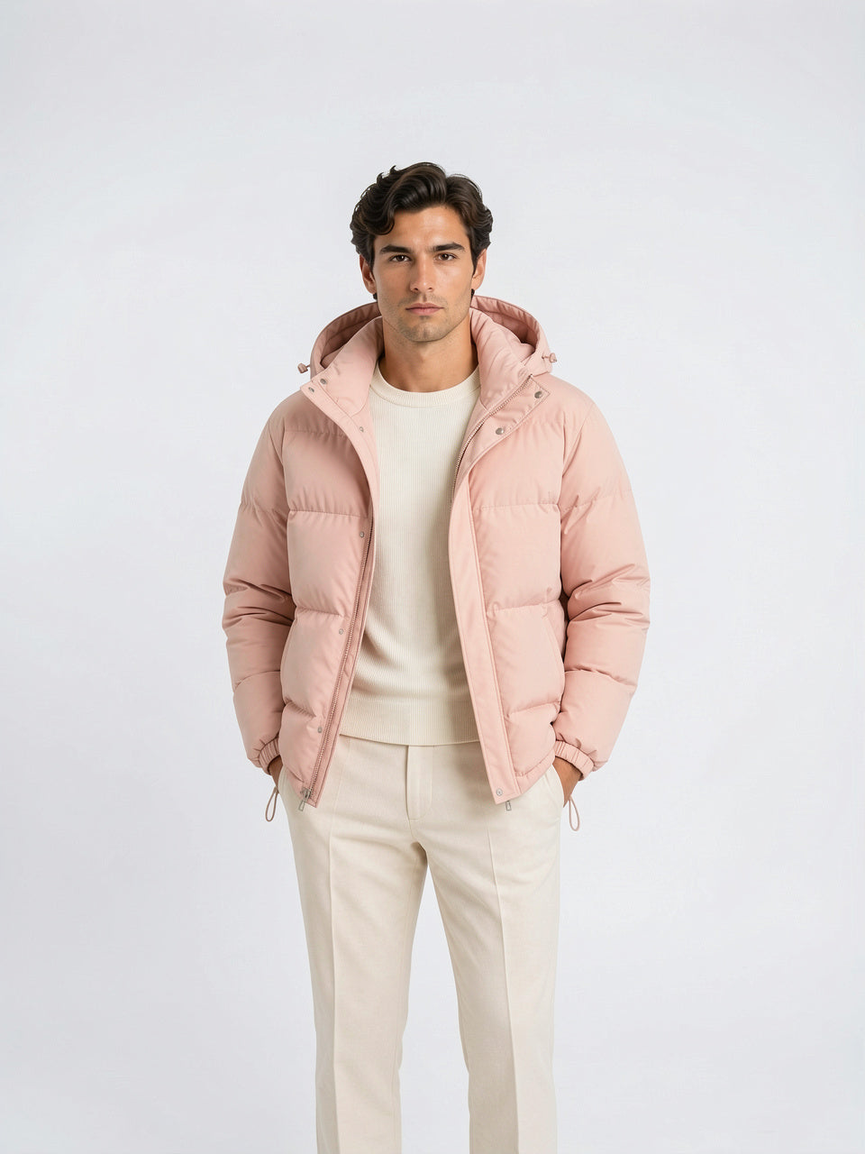 Homme Veste Doudoune Matelassée Capuche Chaude Manteau Hiver - Rose S