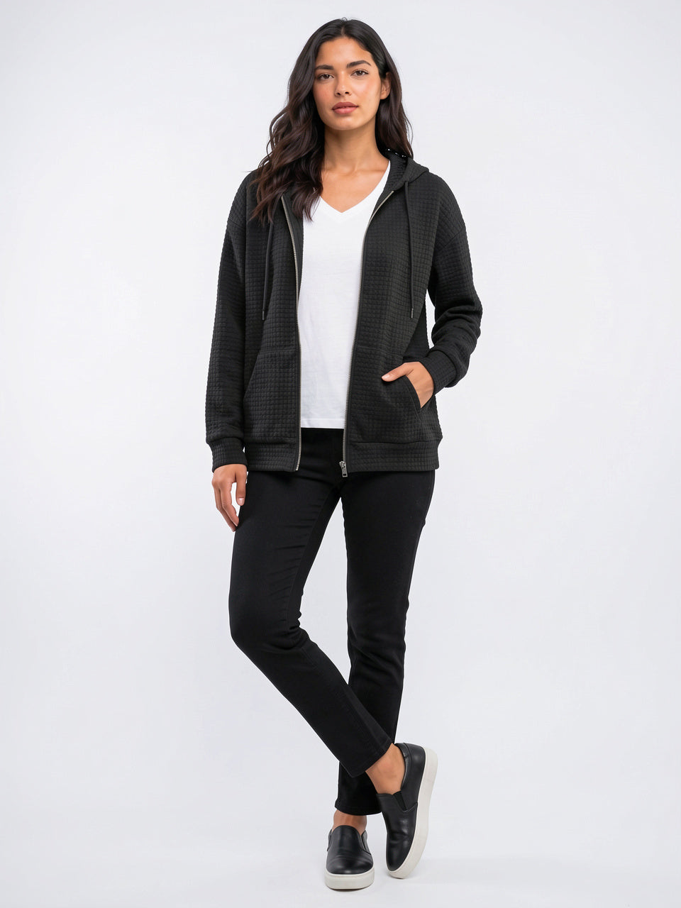 Hoodie Zippé Femme Texturé Capuche Sweat Oversize - 2