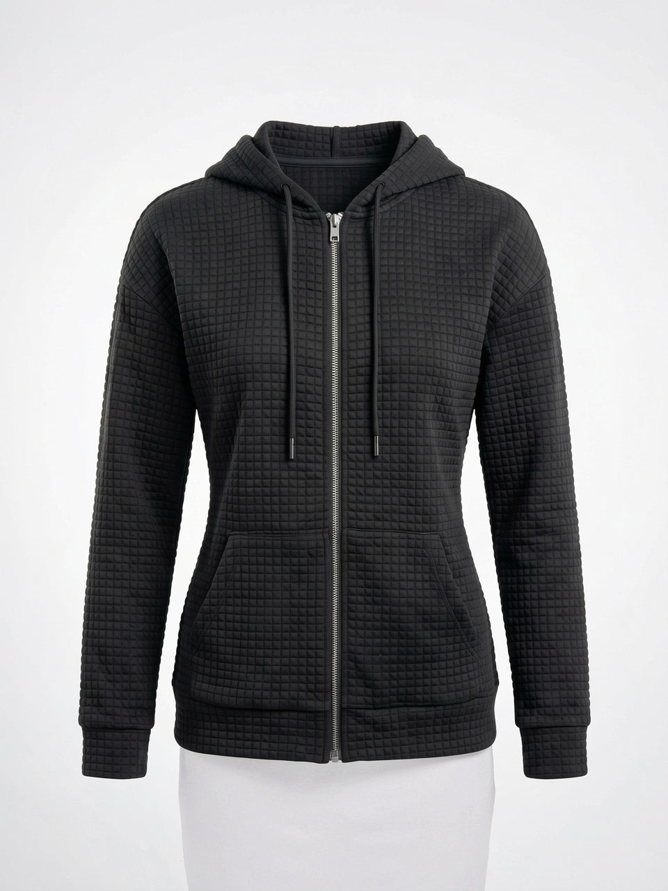 Hoodie Zippé Femme Texturé Capuche Sweat Oversize - 5