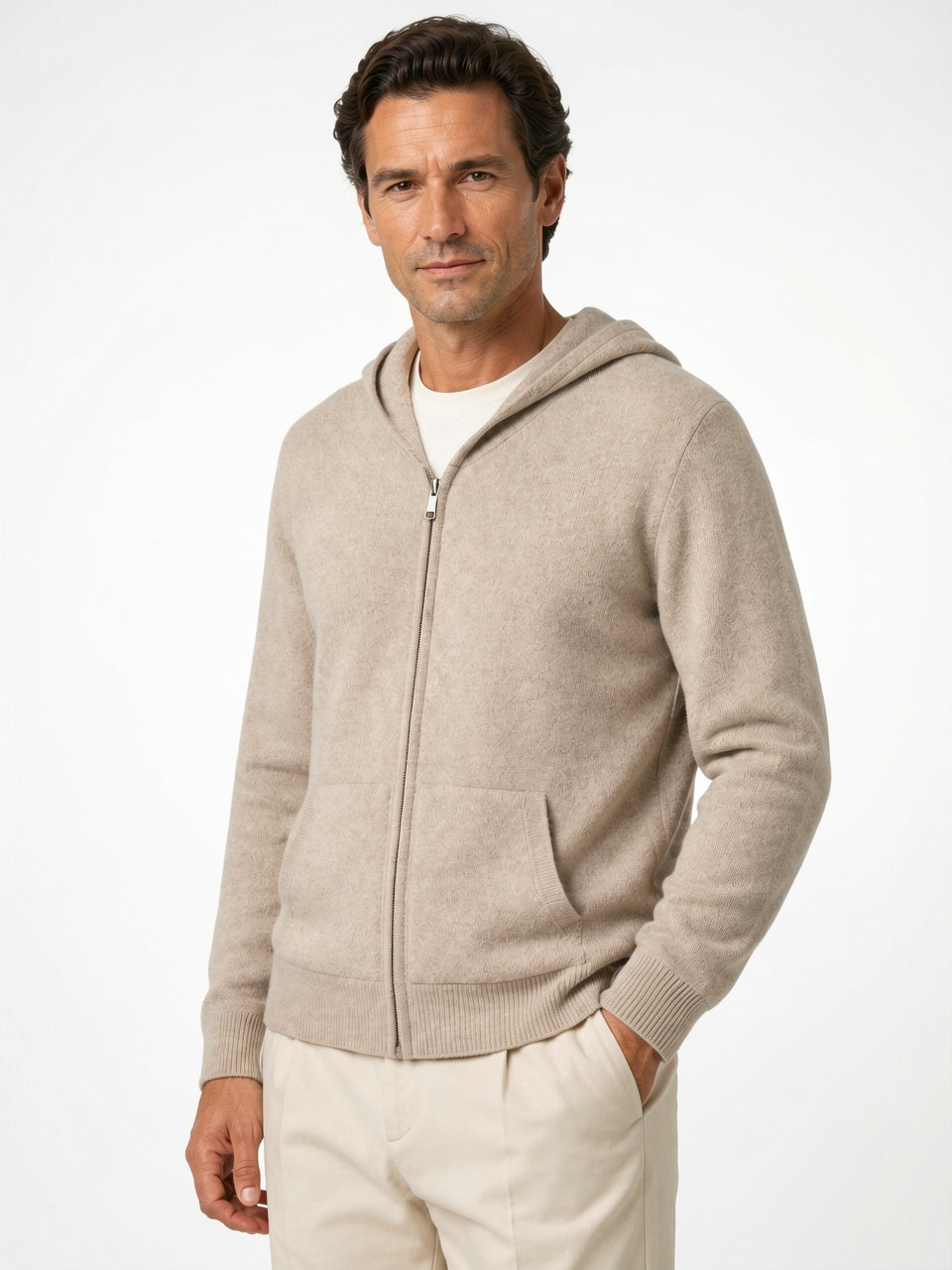 Hoodie Zippé Laine Merinos Homme Maille Léger - 1