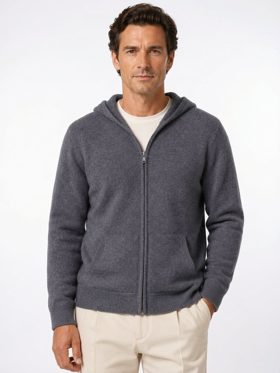 Hoodie Zippé Laine Merinos Homme Maille Léger - 7