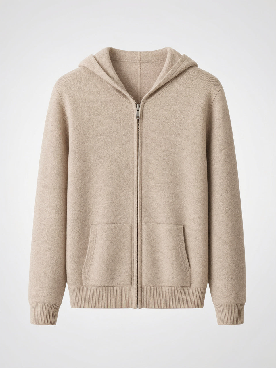 Hoodie Zippé Laine Merinos Homme Maille Léger - Beige S