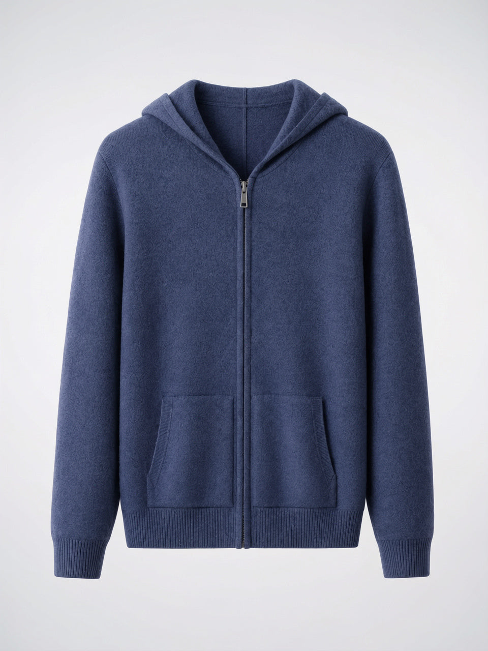 Hoodie Zippé Laine Merinos Homme Maille Léger - Bleu Saphir S