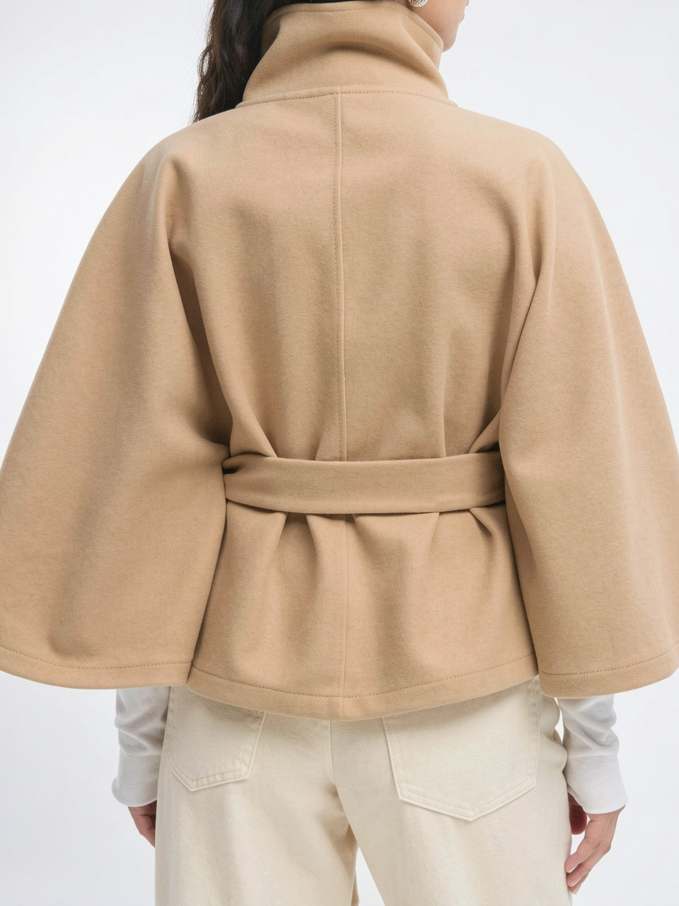 Manteau Cape Laine Mélangée Poncho Ceinture Court - 16