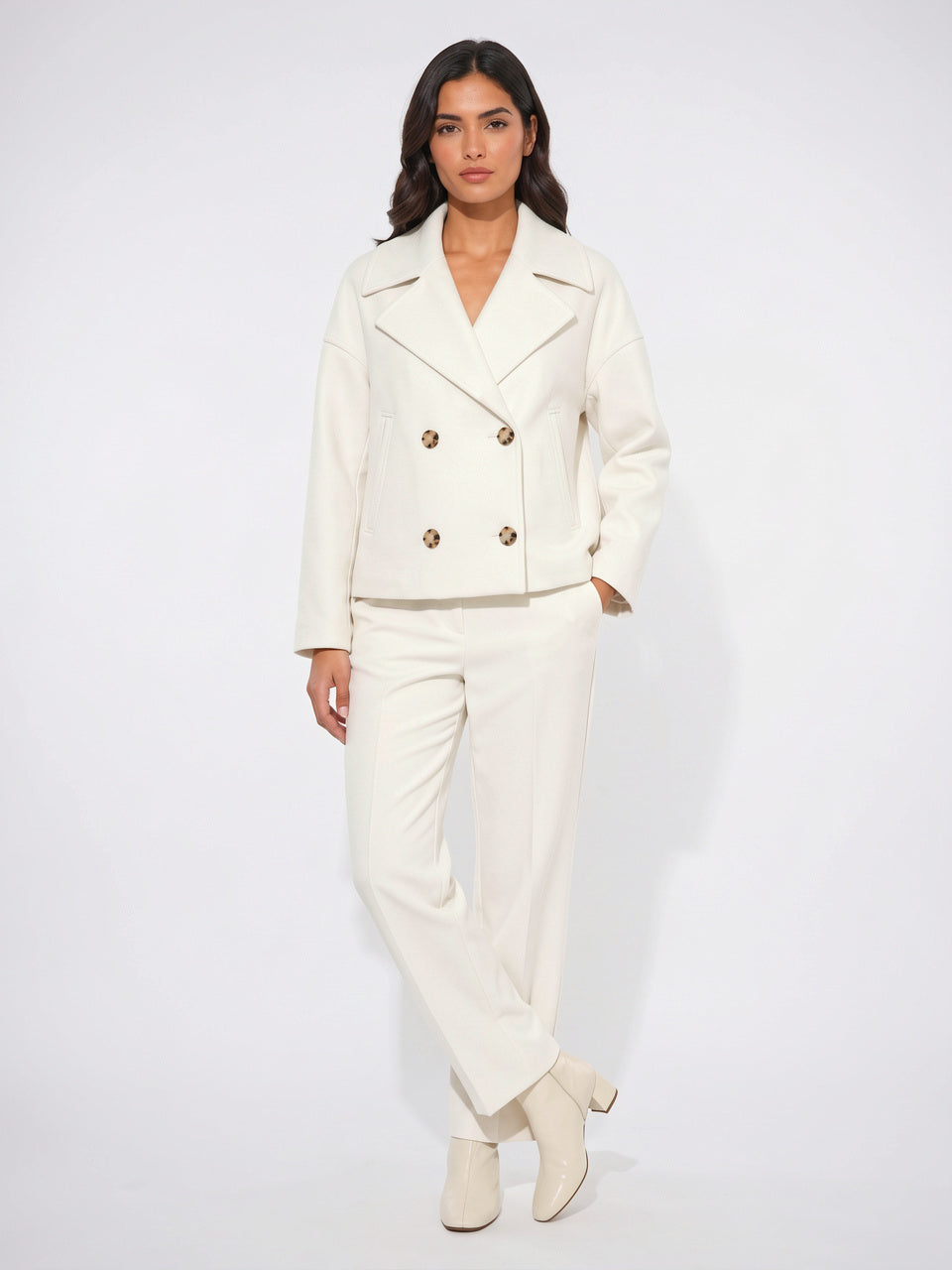 Manteau Court Femme Croisé Col Révers Hiver - 2