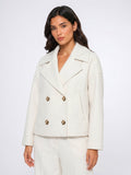 Manteau Court Femme Croisé Col Révers Hiver - Beige XS
