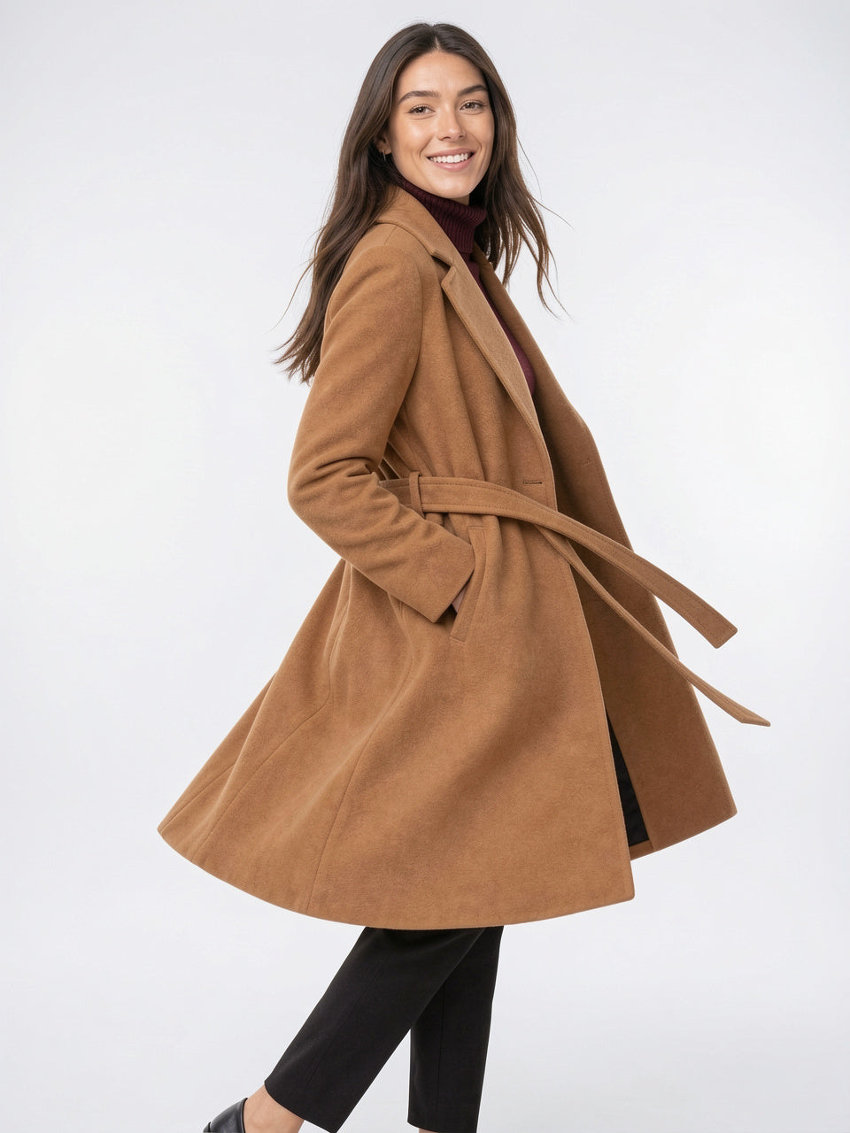 Manteau Laine Femme Ceinture Long Hiver - 1