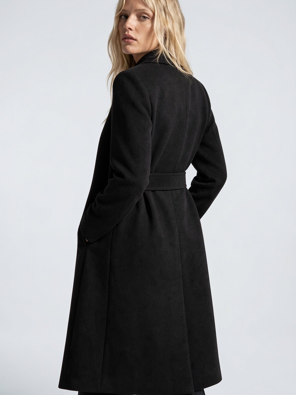 Manteau Laine Femme Ceinture Long Hiver - Noir S