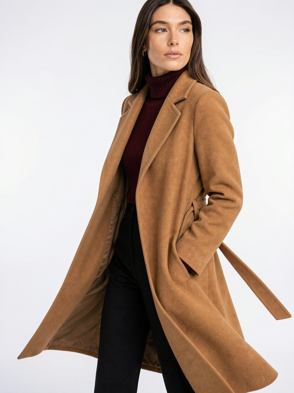 Manteau Laine Femme Ceinture Long Hiver - Vintage S