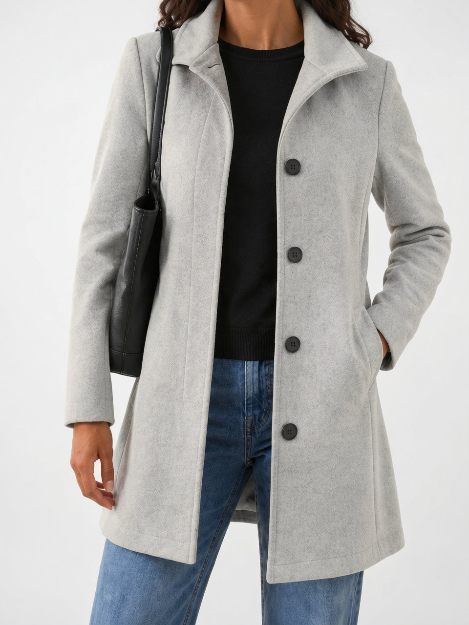 Manteau Laine Femme Coupe Droite Veste - Argent XS