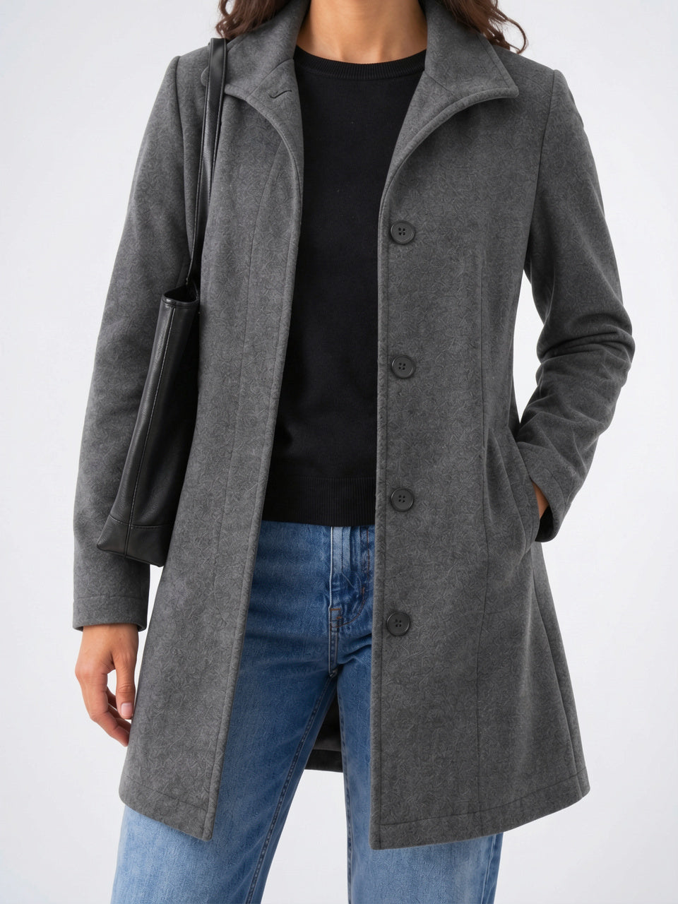 Manteau Laine Femme Coupe Droite Veste - Gris XS