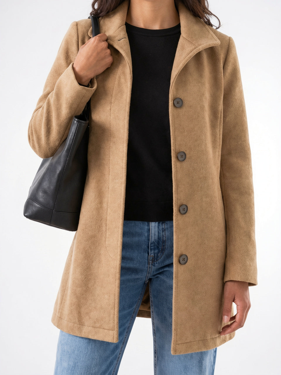 Manteau Laine Femme Coupe Droite Veste - Marron XS