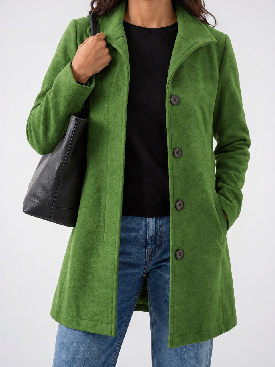 Manteau Laine Femme Coupe Droite Veste - Vert XS
