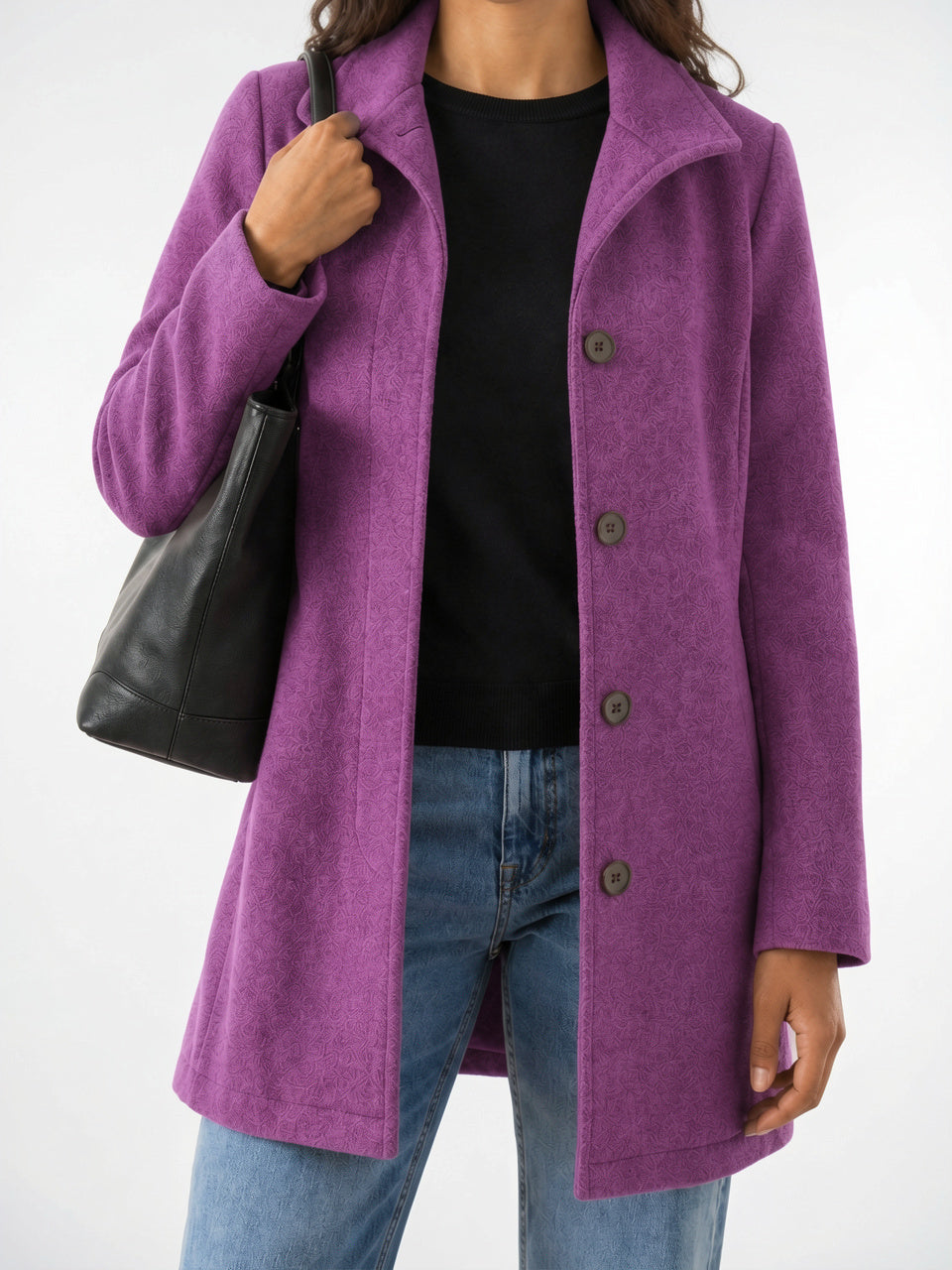 Manteau Laine Femme Coupe Droite Veste - Violet XS