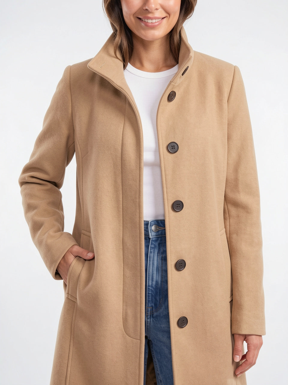 Manteau Laine Long Femme Col Montant Trench Hiver - 3
