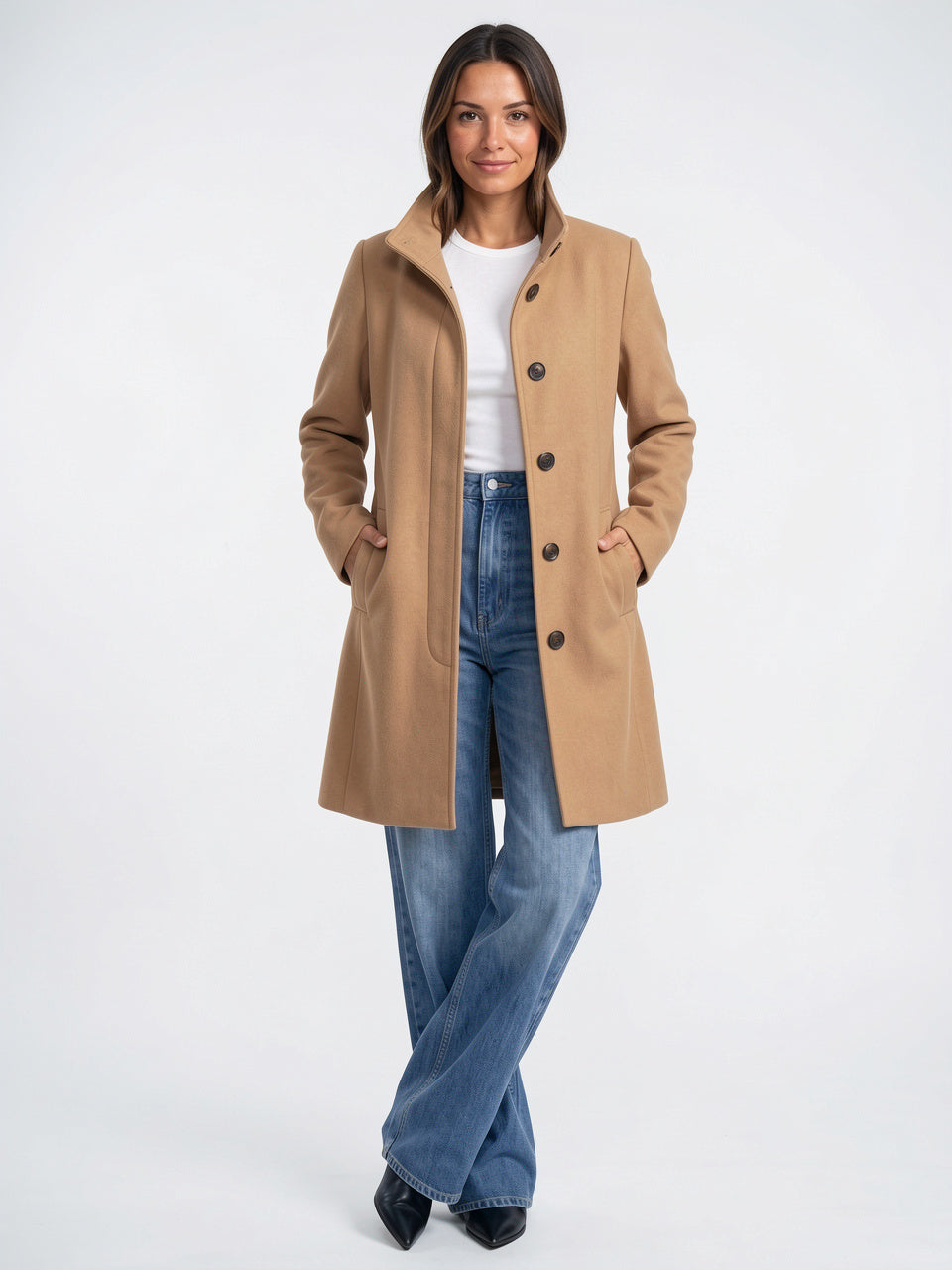 Manteau Laine Long Femme Col Montant Trench Hiver - 4