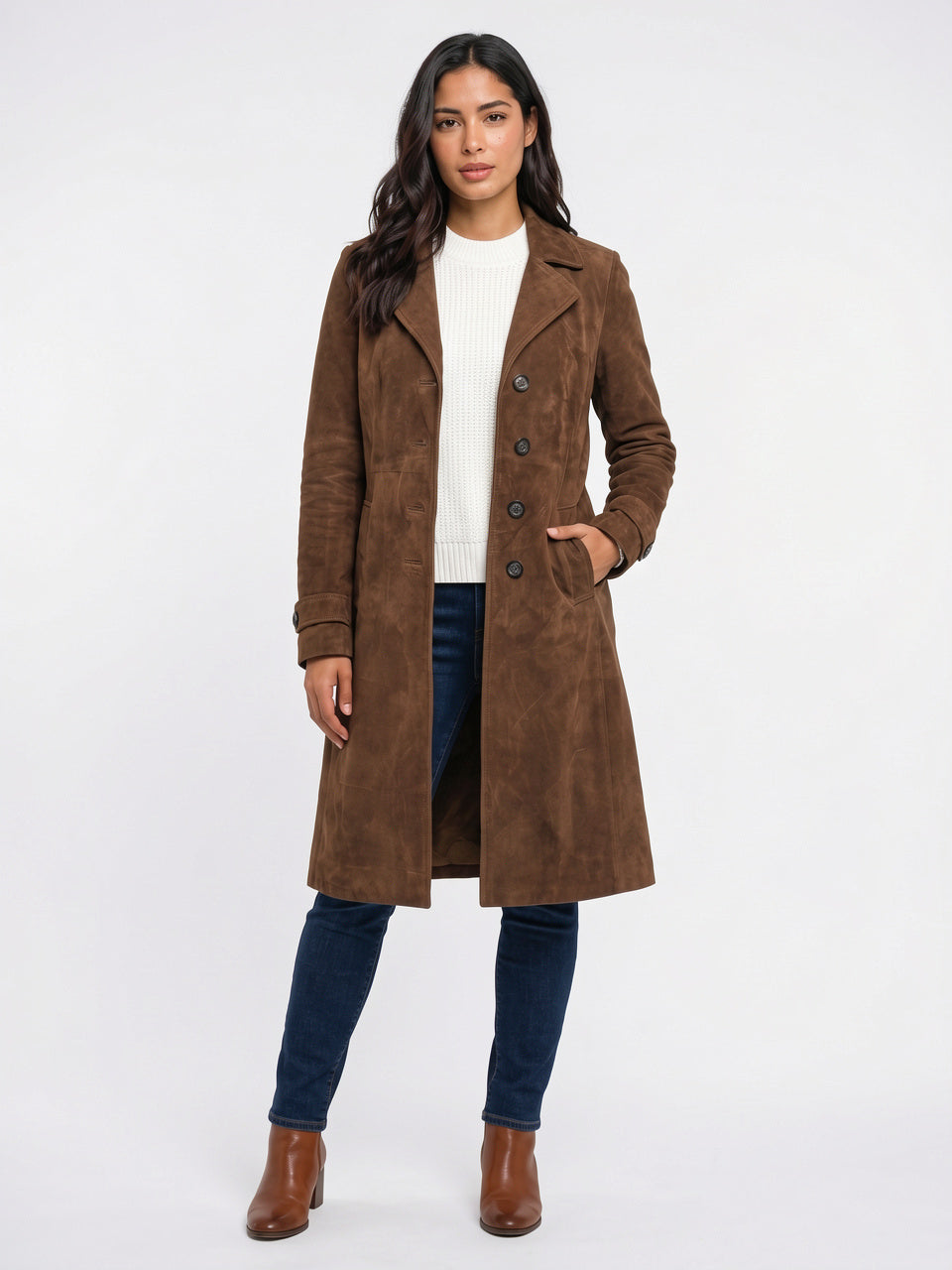 Manteau Long Femme Coupe Droite Effet Daim Hiver - 2