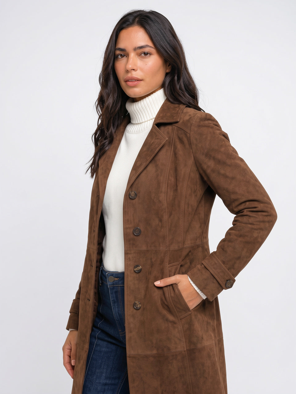 Manteau Long Femme Coupe Droite Effet Daim Hiver - 3