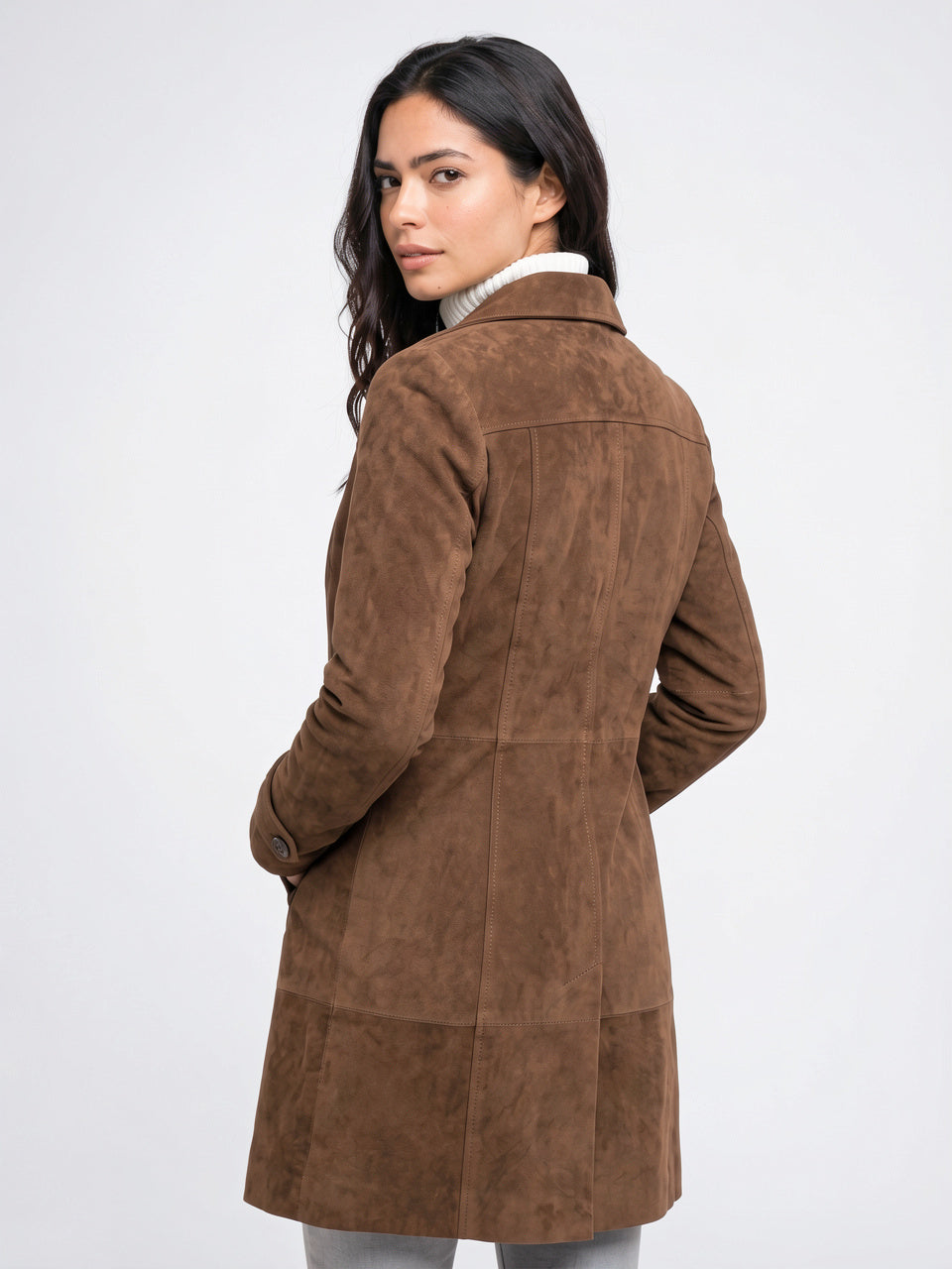 Manteau Long Femme Coupe Droite Effet Daim Hiver - 4
