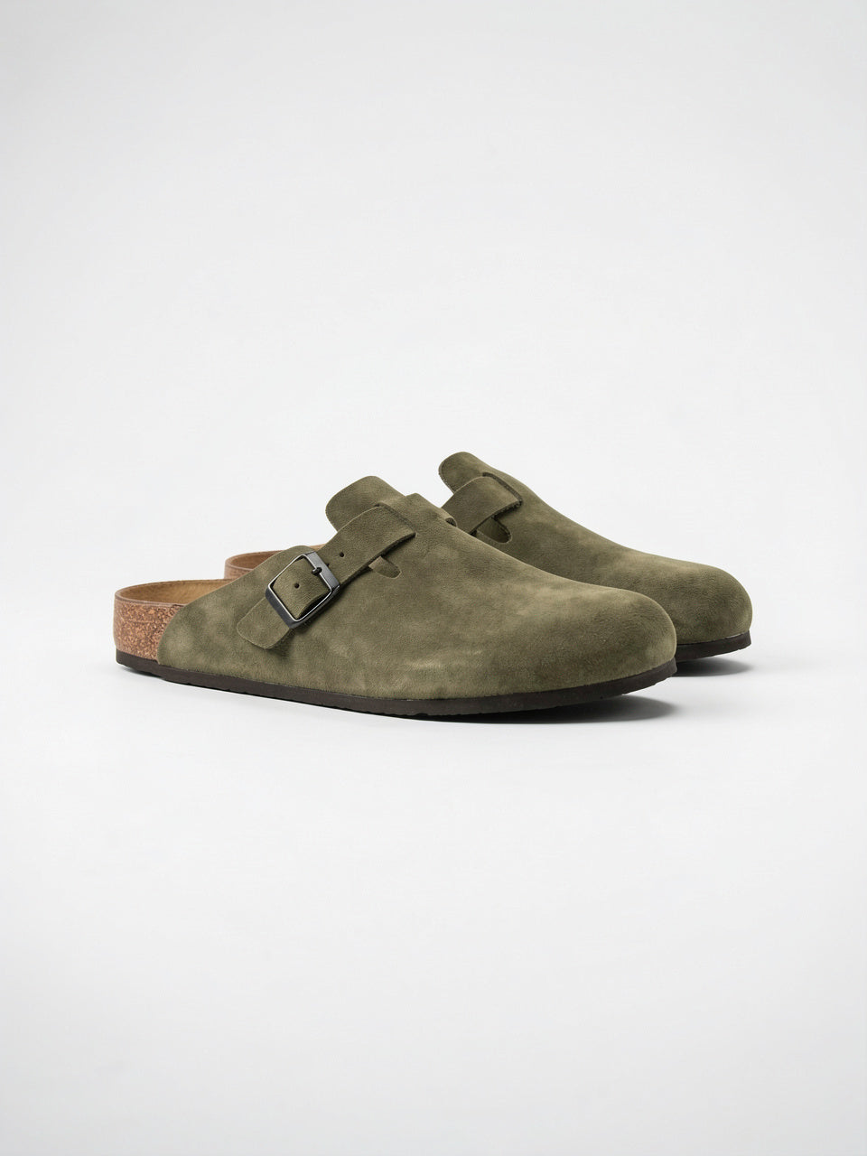 Mules Daim Homme Liège Confort Chaussures Sans Lacets - Vert Olive EU 38 / US 6 / UK 5.5