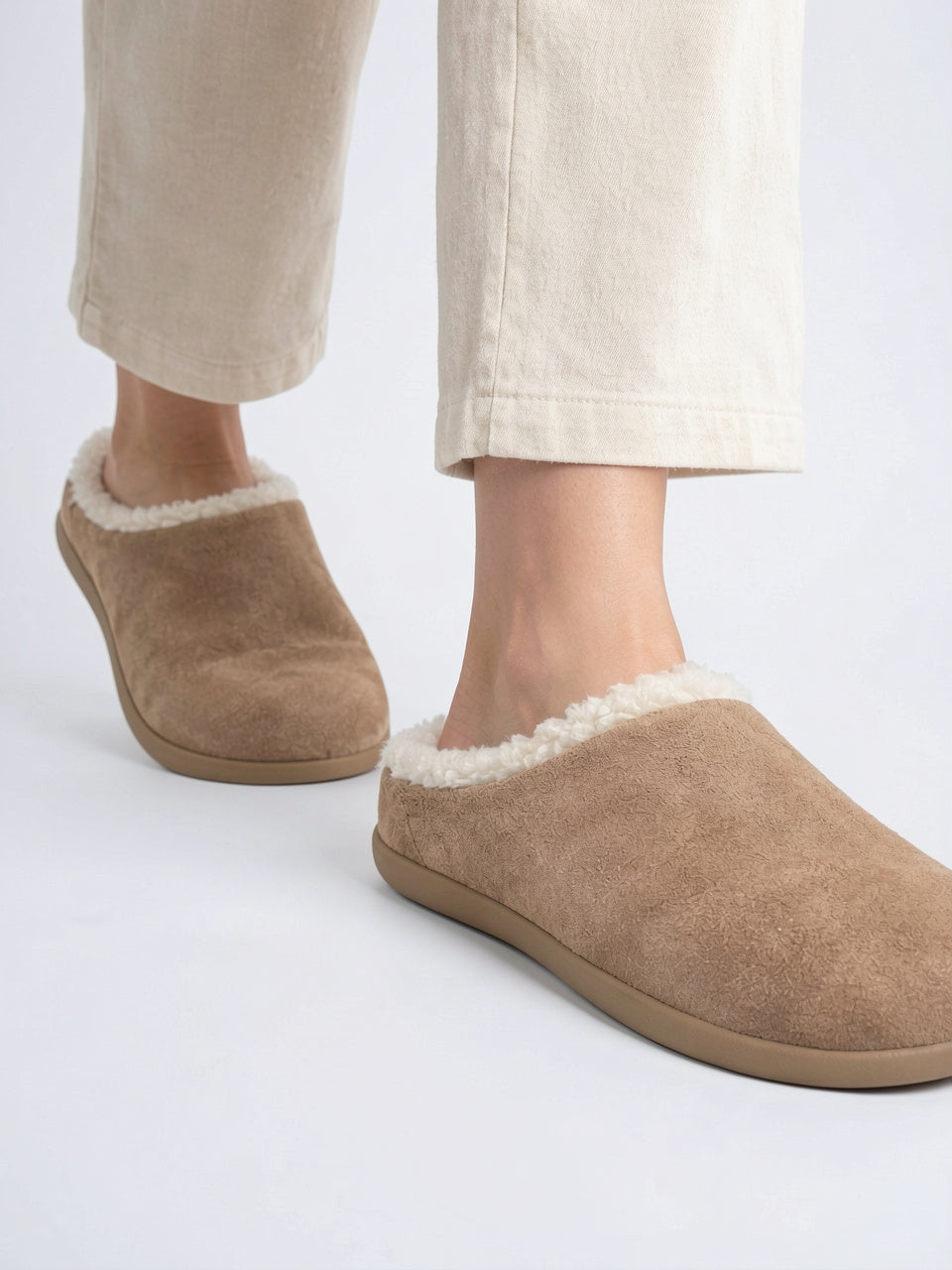 Mules en Laine Daim Pantoufles Femme - Beige EU 35 / US 4 / UK 2.5