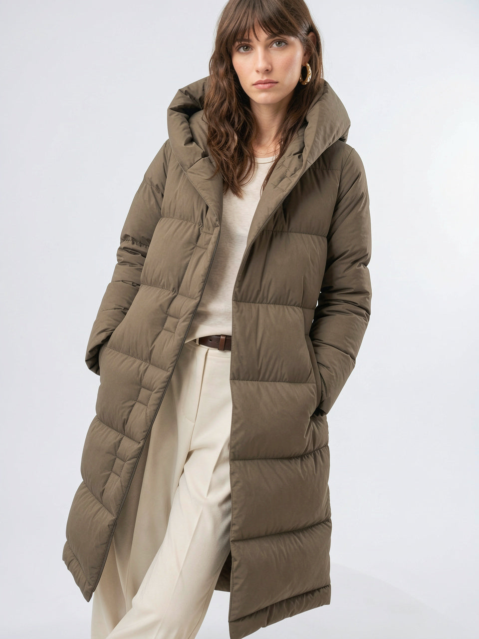 Parka Longue en Duvet Femme Capuche Hiver - Café S